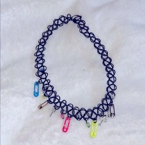 🩵3/$18🩵 Black Tattoo Choker Necklace with Colorful pins Charms alt